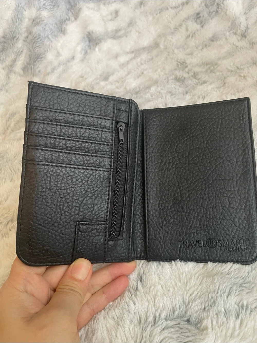 Black Faux Leather Passport Wallet with Card Slots